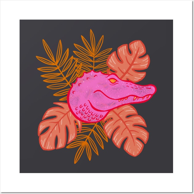 Tropical Botanical Hot Pink Alligator Wall Art by Carabara Designs